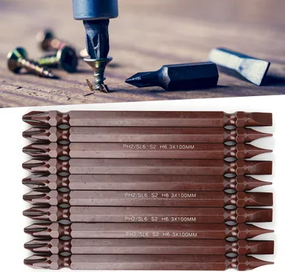 Zdjęcie produktu dla 10 szt. końcówek wkrętakowych dwustronnych Akcesoria do sprzętu Narzędzie ręczne Magnetyczne S2 H6.3 x 100MM Końcówki wkrętakowe dwustronne S2 H6.3 x 100 x PH2/SL6
