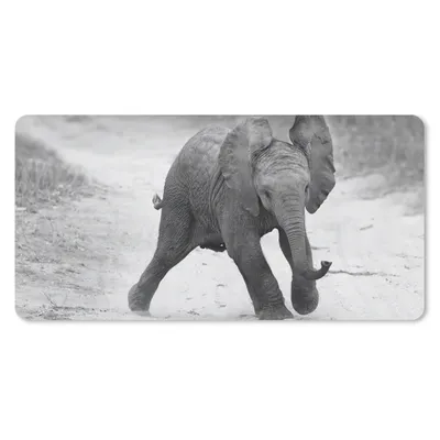 Produktbild von MuchoWow® Mauspad Mousepad Elefant - Baby - Tiere - Kröte - Schwarz und weiß 60x30 cm - Mousepads - Maus Mat - Pad - Mausunterlage - Nachhaltig