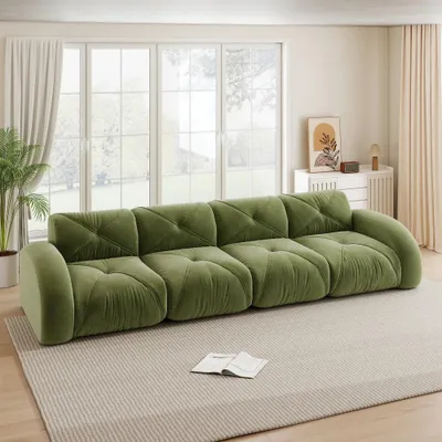 Immagine prodotto di Divano modulare a forma di "U", con 4 posti a sedere, rivestito in chenille, stile moderno, ideale per il soggiorno. Richiede montaggio. Colore: verde