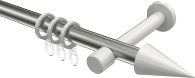 Produktbild von Interdeco Gardinenstange / Vorhangstange Edelstahl-Optik / Weiß, Typ Prestige Savio (Kegel), 20 mm Ø 1-läufig, 160 cm