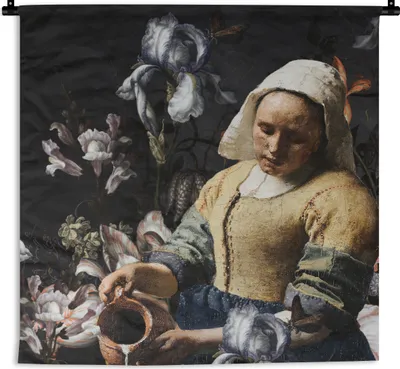 Produktbild von MuchoWow® Wandteppich Wandbehang Milchmädchen - Johannes Vermeer - Blumen 60x60 cm Tapisserie Dekoration Wandtuch - Dekorationen - Wand Decke