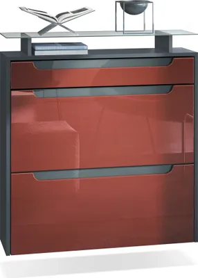 Produktbild von Vladon Schuhschrank Annie, Schuhkipper für 16 Paar Schuhe mit 2 Klappen, 1 Schublade und Glasablage, Anthrazit matt/ Bordeaux Hochglanz, Griffmulden in Grau Hochglanz (89 x 96 x 23 cm)