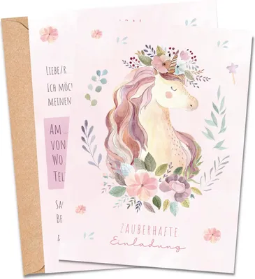 Produktbild von MeinBaby123® 10 Einladungskarten Kindergeburtstag inkl. Umschläge | Einhorn