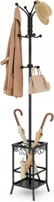 Productafbeelding van Vrijstaande kapstok 43x33x13 cm, 12 haken, parapluhouder, metaal, zwart, voor entree