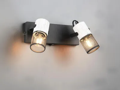 Produktbild von Innen LED Wandstrahler 2-flammig mit Schalter & Holz für Wohnzimmer Schlafzimmer