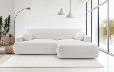 Produktbild von DomoHome Ecksofa FUEGO 260x168 cm Weiß Rechte Seite Mit Schlaffunktion 140x240 cm, Skandinavisches Design, Schlafsofa Mit Bettkasten, Bubble Stoff, Modernes Sofa Für Wohnzimmer