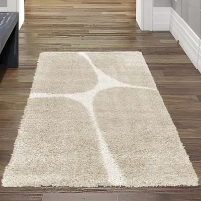 Produktbild von Moderner Hochflor Teppich Beige Akzente Weich, gemütlich, pflegeleicht mit organischem Muster in Creme Beige Größe - 80 x 150 cm