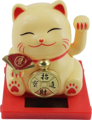 Produktbild von Glückskatze Mini Maneki-neko Medaille gelb Solar 5cm Winkekatze Lucky cat