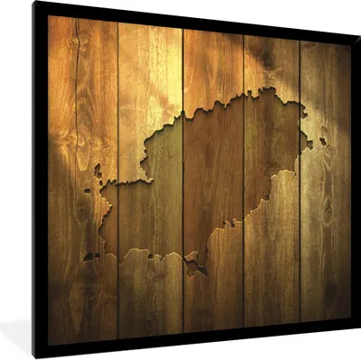 Produktbild von MuchoWow® Gerahmtes Poster Eine Illustration einer Landkarte von Ibiza an einer Holzwand 40x40 cm - Poster mit Schwarzem Bilderrahmen Wandposter Rahmen Foto Bilder - Mit Rahmen - Wanddekoration Schlafzimmer