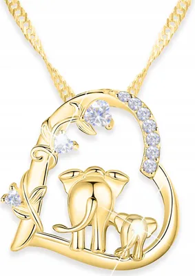Image de Collier en or avec fleur, cœur, zircone, éléphant, fleurs d'éléphant, ARGENT 925