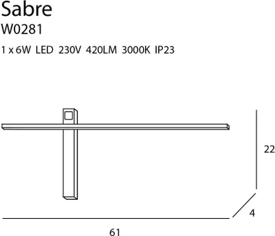 Zdjęcie produktu dla Kinkiet LED SABRE czarny 6W Ciepła biel 420lm metal wym:22x61x4cm IP20 Maxlight