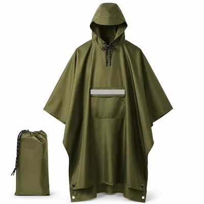 Produktbild von Outdoor Regenponcho wasserdicht, Multifunktions Regenumhang mit Kapuze, reflektierend, leicht faltbar, für Wandern, Camping, Fahrrad & Rucksack