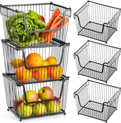Produktbild von Vilde Obstkorb Gemüsekorb Aufbewahrungskorb Drahtkorb aus Metall schwarz 3 Stk.