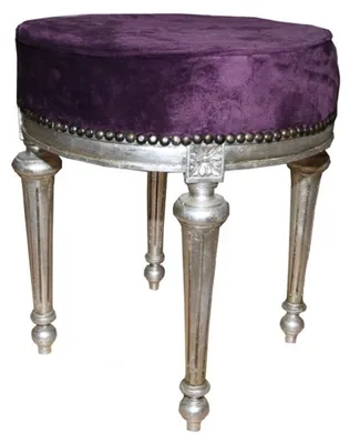 Produktbild von Casa Padrino Barock Sitzhocker / Rundhocker Lila / Silber