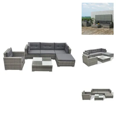 Produktbild von vidaXL 6-tlg. Garten-Lounge-Set mit Auflagen Poly Rattan Grau - Gartenmöbel-Sets