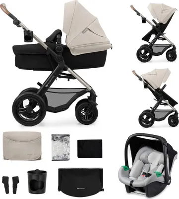 Image de Kinderkraft MOOV 2 AIR Poussette 3 en 1 - Roues gonflables - Siège 2 en 1 - Inclus MINK PRO i-Size - Jusqu'à 27 kg - Capote UPF50+ - Gris
