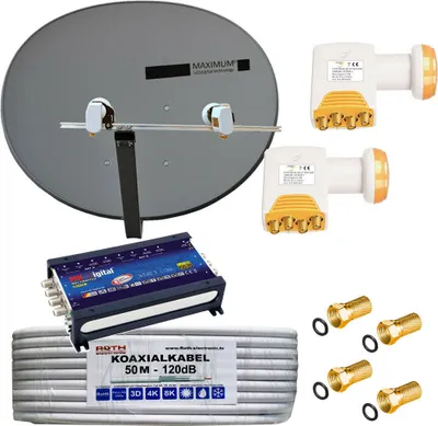 Produktbild von TÜRKSAT + ASTRA voreingestellt Sat Anlage MAXIMUM Kabel Quattro LNB 0,1dB 8-TVTürksat 42°E + Astra 19,2°E