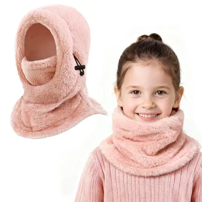Immagine prodotto di Cappuccio termico in pile per bambini, marca Kinder, ideale per l'inverno, taglia 3-9 anni, colore rosa, regolabile, antivento e caldo