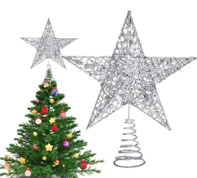 Metall-Kerzenbaumspitze mit Glitter, Stern, 24 cm, Weihnachtsdeko
