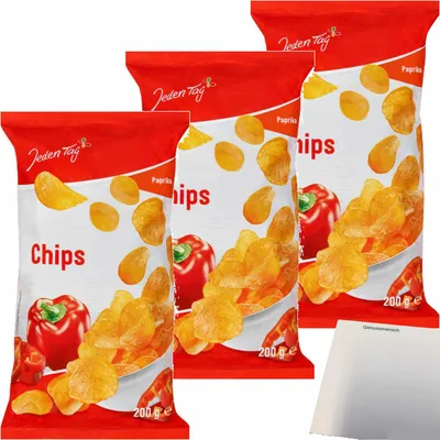 Produktbild von Jeden Tag Kartoffelchips Paprika 3er Pack (3x200g Packung) + usy block