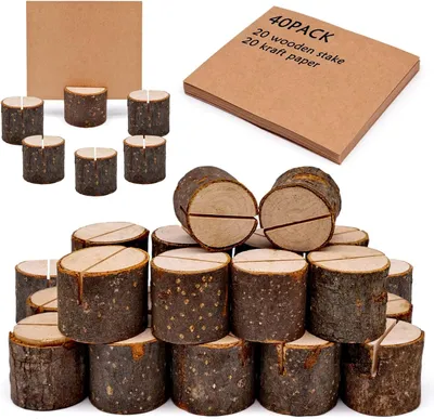 Produktbild von Set von 40 Rustikalen Holz Tischkartenhaltern, 20 Halter + 20 Papierkarten, für Menüs