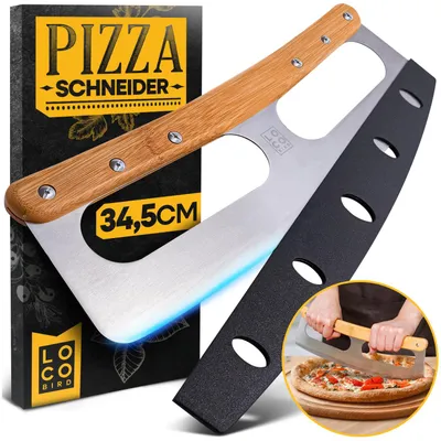 Productafbeelding van Pizzasnijder - Roestvrijstalen Pizzames met Bamboe Handvat en Bladbeschermer