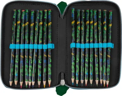 A pencil case filled with colored pencils.