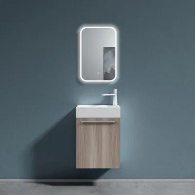 Immagine prodotto di doporro Mobile Bagno Sospeso 46cm Rovere Venato, Mobile Sottolavabo per WC Ospiti con Lavabo in Marmoresina Bianco, Seria Pisa
