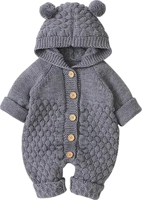 Produktbild von Neugeborenes Baby Ohr Kapuze Gestrickte Strampler Overall Winter wärmer Schneeanzug für Jungen Mädchen  73cm