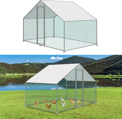 Image de Clanmacy Poulailler Outdoor grand poulailler toit enclos extérieur poulailler avec PE Cadre en acier galvanisé et porte verrouillable 3 x 2 x 2 m