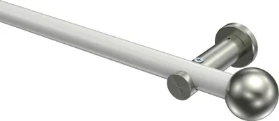 Produktbild von Interdeco Gardinenstange / Vorhangstange Weiß / Edelstahl-Optik, Typ Platon Luino (Kugel) ohne Ringe, 20 mm Ø 1-läufig, 440 cm