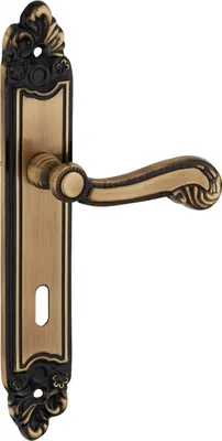 Image de Ensemble de poignées pour porte de chambre Louis XV trou de clé, carré 7mm, entr'axes 195mm, laiton vieilli - THIRARD
