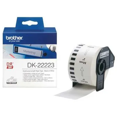 Produktbild von Mehrzwecketikett Brother DK-22223 - 50 mm Breite x 30,48 m Länge - Thermotransfer - Weiß - 1 Rolle