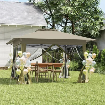 Produktbild von ACXIN Pop-Up Pavillon 4x4 m, Ein-Knopf Schnellaufbau, faltbares Party- & Gartenzelt, Doppeldach & Lüftung, Moskitonetz, wasserdicht & UV-Schutz, mit Seitenteilen, inkl. Tragetasche – Khaki