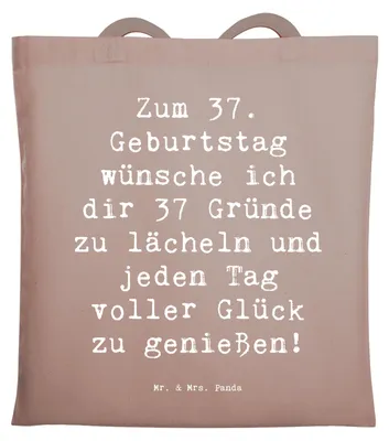 Produktbild von Mr. & Mrs. Panda Tote Bag Spruch 37. Geburtstag Glücksmomente - Braun Pastell - Geschenk, Jubiläum, Schultasche, Tasche, Geburtstagsgeschenk, Meilenstein, Laptoptasche