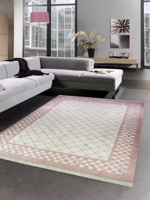 Obrázek produktu pro Koberec s potiskem kostkovaný koberec do obývacího pokoje omyvatelný růžový velikost - 140x200 cm oválný