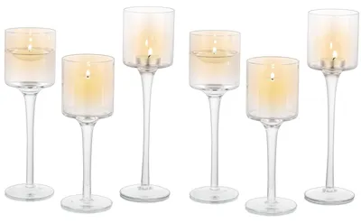 Glas-Kerzenhalter Set 6er, 20-26 cm, Teelicht-Stumpenkerzen