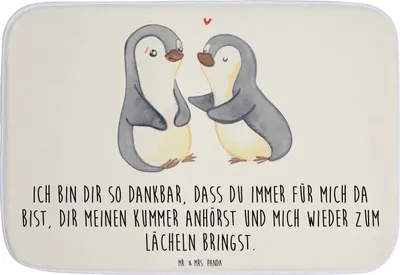 Produktbild von Mr. & Mrs. Panda duschmatte Pinguine trösten - Weiß - Geschenk, Badezimmerteppich, Badematte, Jahrestag, Mitbringsel, für Frauen, Badvorleger, Badezimmer Matte, Partner