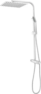 Produktbild von Thermostatisches Duschsystem - Regendusche mit Kopfbrause und Handbrause - 2-Wege-Umschalter - Anti-Verbrühschutz 38 °C - Wandmontage Messingventil - Chrom silber