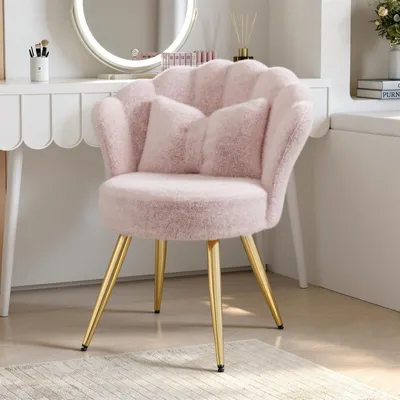Produktbild von Hawthyhome Polsterstuhl Samt mit Kissen Schminktischstuhl gemütlicher Sitz mit Goldbeinen für Schlafzimmer & Wohnzimmer, Rosa