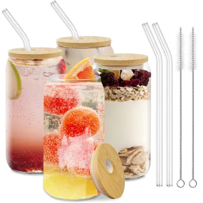 Immagine prodotto di 4 bicchieri da cocktail da 500 ml con coperchio e cannuccia – set da 4 per bevande