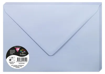 Zdjęcie produktu dla Koperty Clairefontaine Pollen, format C5, 162 x 229 mm, gramatura 120 g, kolor lawendowo-niebieski, 20 sztuk