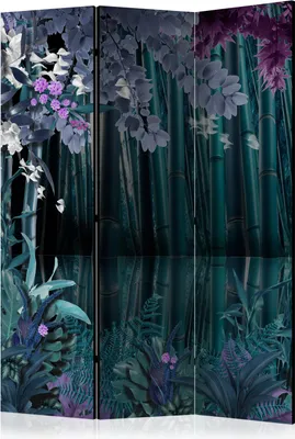 Produktbild von 3-teiliger Einseitiger Vlies Paravent - Mysterious night 135x172 cm Blumen b-A-0032-z-b