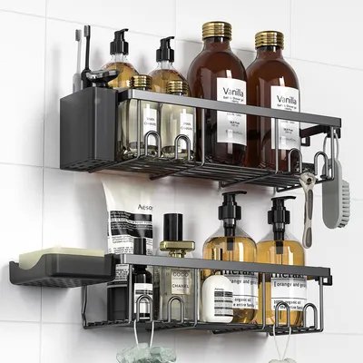 Produktbild von Dusche Caddy 2er Set – Selbstklebendes Duschregal mit Seifenschale und Haken, kein Bohren, großes Edelstahlregal für Badezimmeraufbewahrung, Heimdeko.