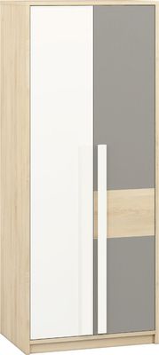Jugendzimmer - Drehtürenschrank / Kleiderschrank Greeley 02, Farbe: Buche / Weiß / Platingrau - Abmessungen: 199 x 80 x 55 cm (H x B x T), mit 2 Türen und 6 Fächern