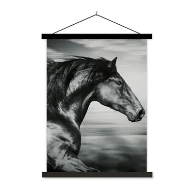 Produktbild von MuchoWow® Textilposter Pferd - Tiere - Schwarz - Weiß 40x53 cm mit schwarzem Rahmen - Abbildung