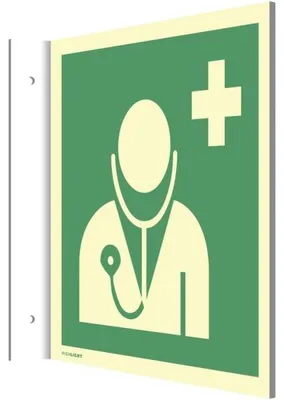 Produktbild von Dreifke® Fahnenschild Arzt, ISO 7010, Kunststoff, nachleucht., 160-mcd, 200x2...