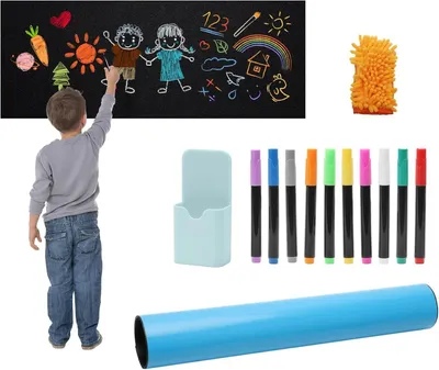 Immagine prodotto di Pellicola magnetica autoadesiva, dimensioni 120 x 43 cm, con 10 pennarelli per lavagna