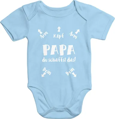 Produktbild von Kurzarm Baby Body Papa du schaffst das lustiger Strampler Baumwolle Juge Mädchen Onesie Moonworks® hellblau 3-6 Monate