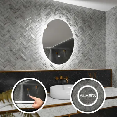 Produktbild von Elliptisch Badezimmerspiegel mit LED-Beleuchtung und Touch-Schalter - Tokyo - 90x120 cm